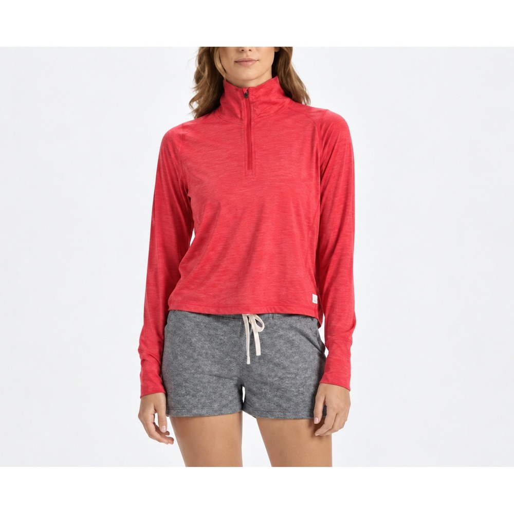 Vuori Mudra Half Zip Pullover Red Heathered Cropped Thumbholes VW220 Womens S